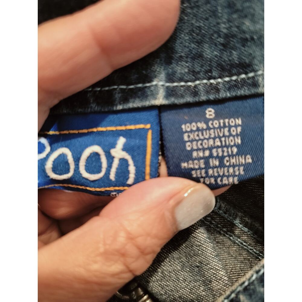 5637)Vtg 90s Disney Girls Winnie the Pooh & Tigger Denim Bib Overall Glitter 8 - Picture 6 of 10